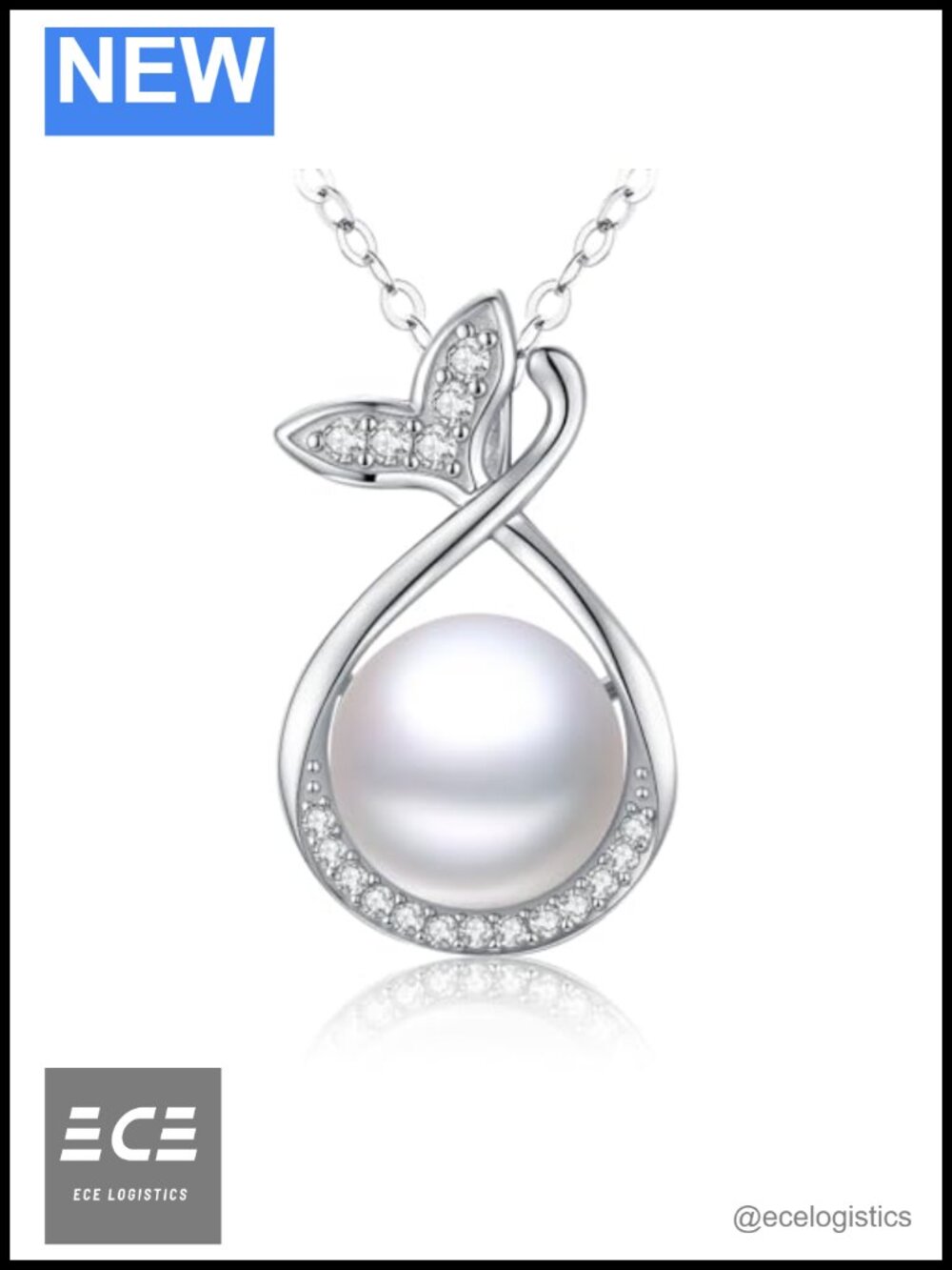 Pearl Pendant Necklace 18k White Gold Plated Sterling Silver Adjustable